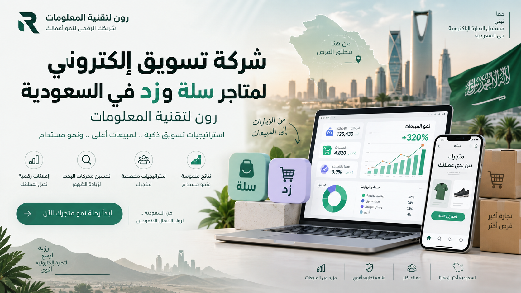 شركة تسويق إلكتروني لمتاجر سلة وزد في السعودية | رون